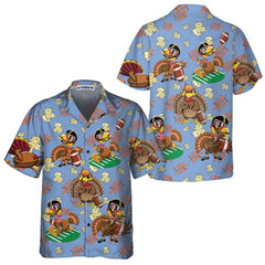 Turkey Playing American Football Thanksgiving Hawaiian Shirt, Funny Turkey Hawaiian , Gift For Thanksgiving Day - Hyperfavor