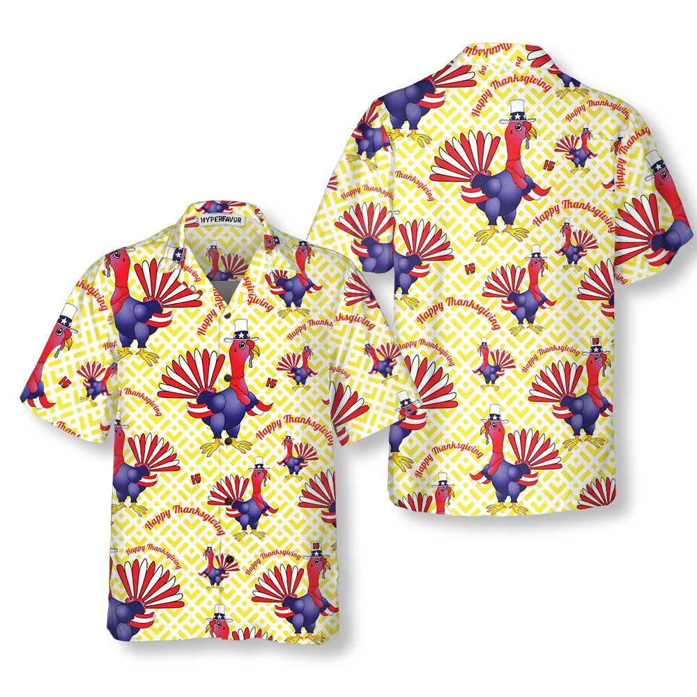 Turkeys in US Flag Costume Thanksgiving Day Hawaiian Shirt, Funny Gobble Shirt, Gift For Thanksgiving - Hyperfavor