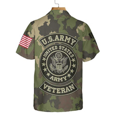 US Army Veteran Hawaiian Shirt, Green Camouflage Army Veteran Shirt - Hyperfavor