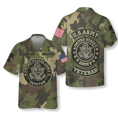 US Army Veteran Hawaiian Shirt, Green Camouflage Army Veteran Shirt - Hyperfavor