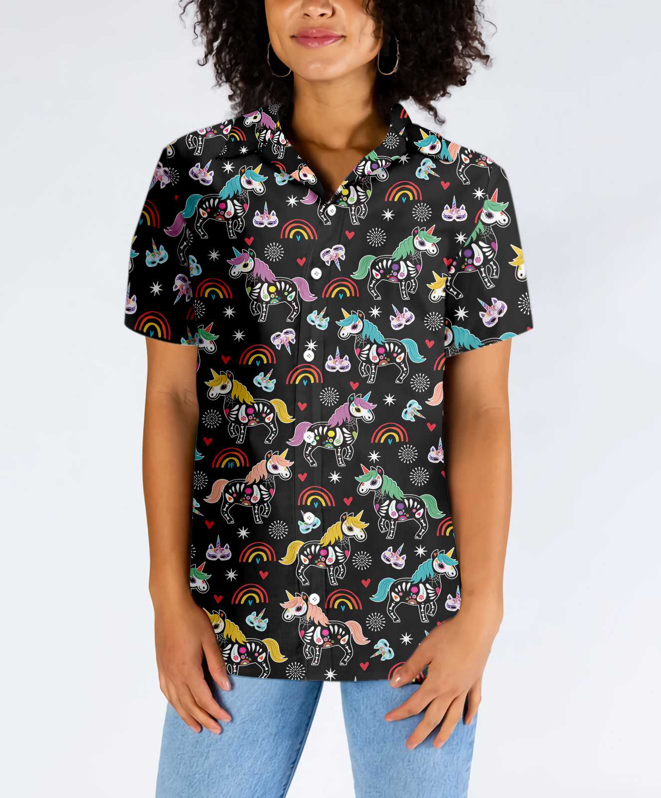 Unicorn Tops Peach Day Of The Dead Hawaiian Shirt, Unique Day Of The Dead Gift - Hyperfavor