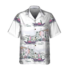 Venice Boat Hawaiian Shirt, Short Sleeve Sailboat Shirt, Unique Nautical Shirt - Hyperfavor