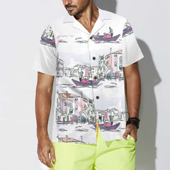 Venice Boat Hawaiian Shirt, Short Sleeve Sailboat Shirt, Unique Nautical Shirt - Hyperfavor