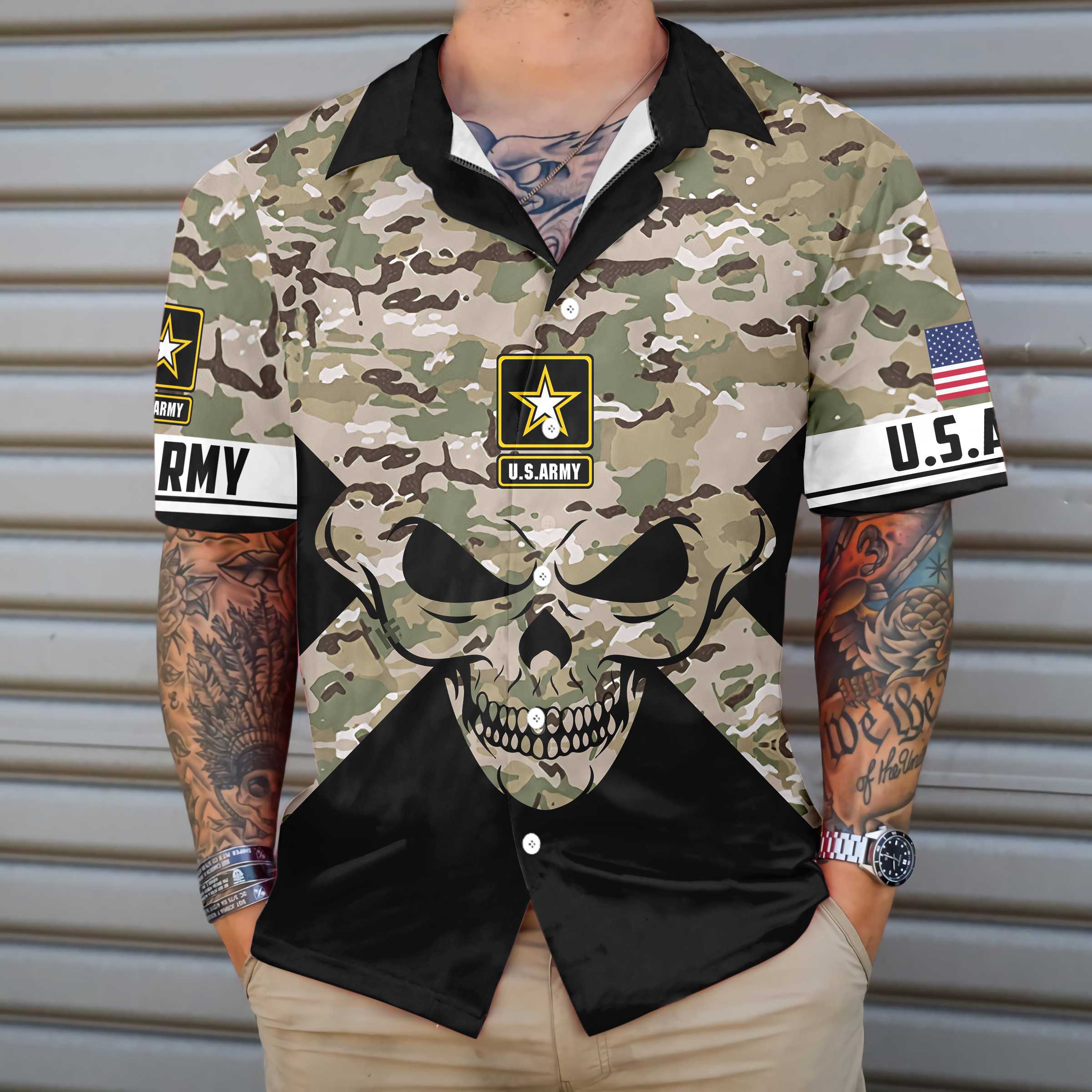 Veteran Skull Hawaiian Shirt, U.S. Army Veteran Shirt, Best Gift For Veterans - Hyperfavor