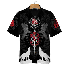 Viking Raven And Wolf Viking Hawaiian Shirt, Wolf Viking Shirt Short Sleeve - Hyperfavor