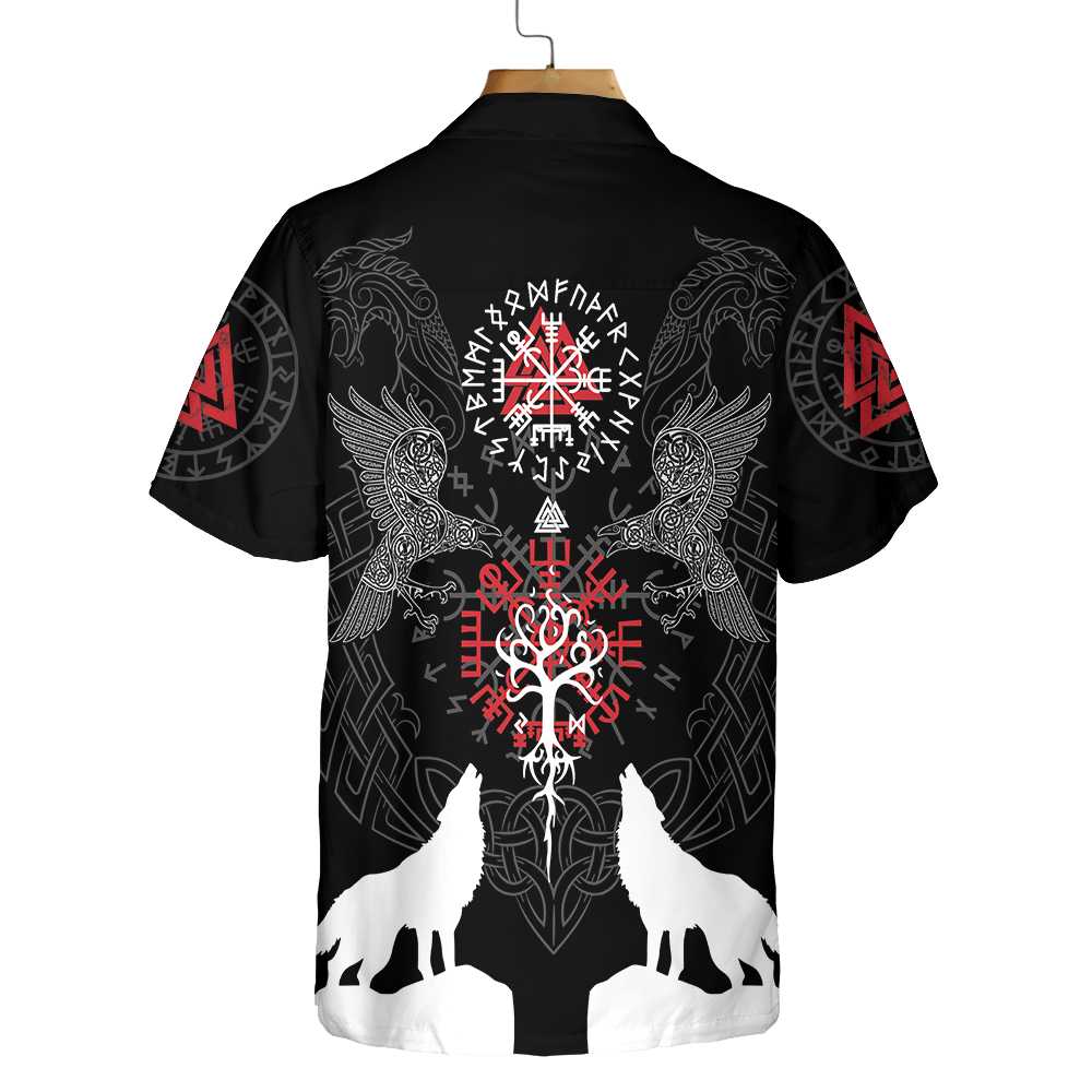 Viking Raven And Wolf Viking Hawaiian Shirt, Wolf Viking Shirt Short Sleeve - Hyperfavor