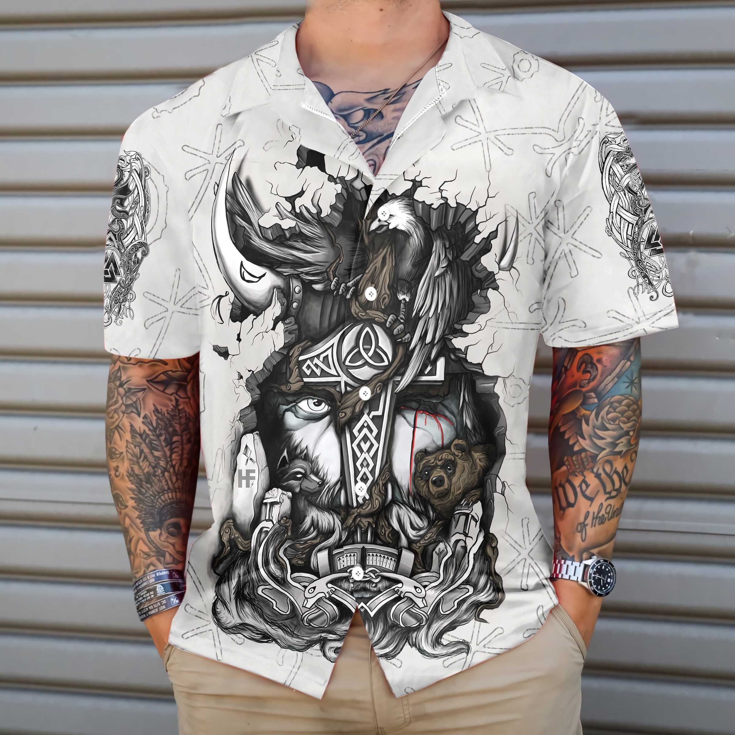 Viking Tattoo Hawaiian Shirt, Viking Odin Shirt For Men And Women - Hyperfavor