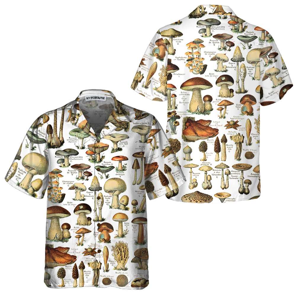 Vintage Fungi Hawaiian Shirt, Types Of Mushroom Shirt For Men & Women, Gift For Mushroom Lovers - Hyperfavor