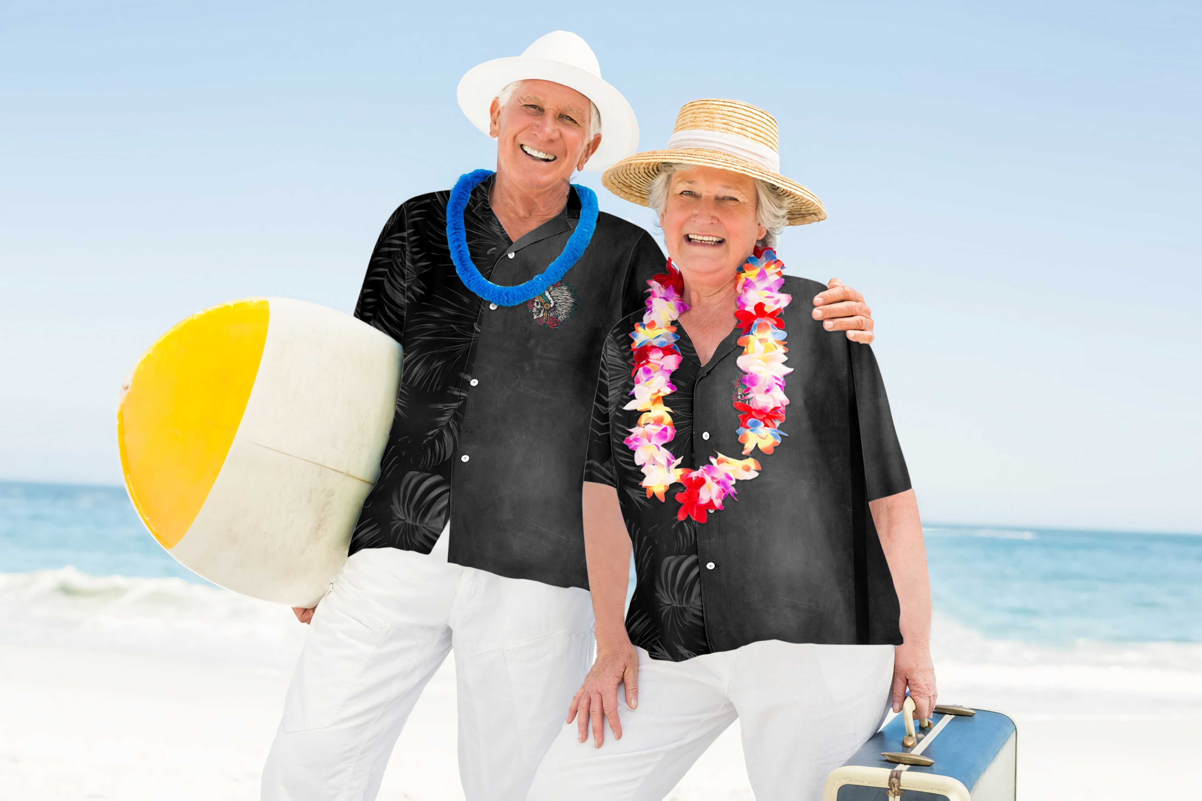 Vintage Wild West Native American Skull Hawaiian Shirt, Tropical Leaves Pattern American Indian Shirt - Hyperfavor