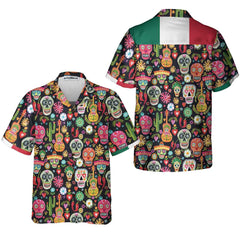 Viva Mexico Day Of The Dead Sugar Skull Hawaiian Shirt, Guitar And Mexican Sugar Skull Shirt, Day Of The Dead Gift - Hyperfavor