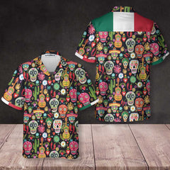 Viva Mexico Day Of The Dead Sugar Skull Hawaiian Shirt, Guitar And Mexican Sugar Skull Shirt, Day Of The Dead Gift - Hyperfavor