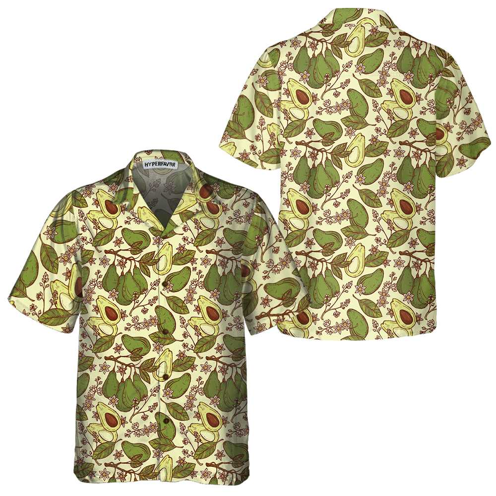 Watercolor Avocado Seamless Pattern Hawaiian Shirt, Funny Avocado Shirt, Short Sleeve Avocado Print Shirt - Hyperfavor