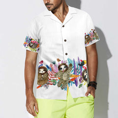 Watercolor Cute Sloth And Tropical Plant Hawaiian Shirt, Funny Sloth Shirt For Adults, Sloth Themed Gift Idea - Hyperfavor