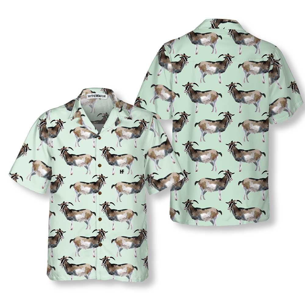 Watercolor Goat Pattern Hawaiian Shirt, Funny 3D Goat Shirt For Men - Hyperfavor