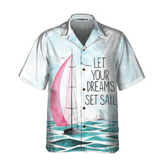 Watercolor Sailboat Hawaiian Shirt, Short Sleeve Sailboat Shirt, Unique Nautical Shirt - Hyperfavor