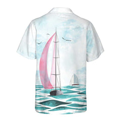 Watercolor Sailboat Hawaiian Shirt, Short Sleeve Sailboat Shirt, Unique Nautical Shirt - Hyperfavor