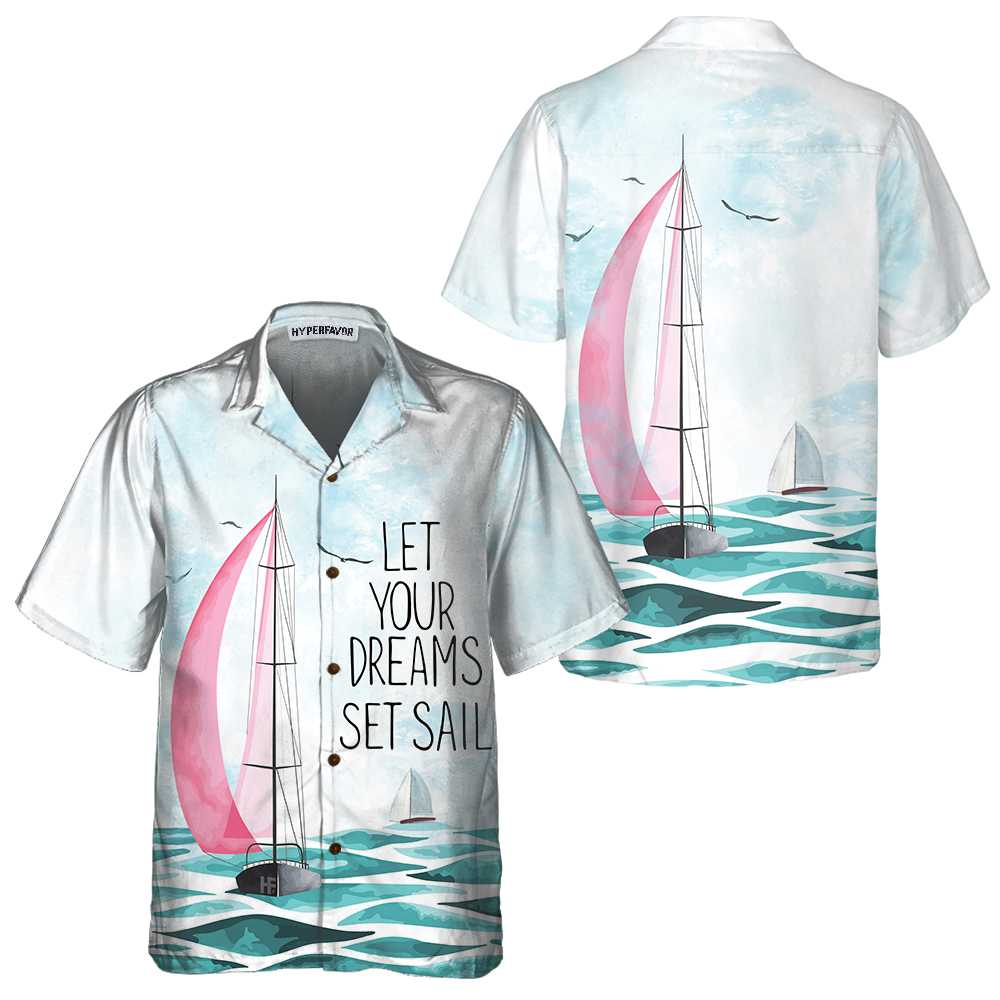 Watercolor Sailboat Hawaiian Shirt, Short Sleeve Sailboat Shirt, Unique Nautical Shirt - Hyperfavor