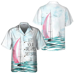 Watercolor Sailboat Hawaiian Shirt, Short Sleeve Sailboat Shirt, Unique Nautical Shirt - Hyperfavor