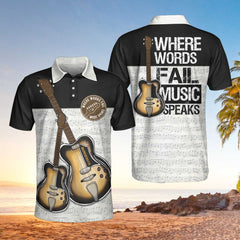 Where Words Fail Music Speaks Guitar EZ34 0104 Polo Shirt - Hyperfavor