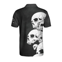 White Skull Heads And Golf Custom Polo Shirt, Personalized Halloween Gift For Golfers, Scary Golf Shirt - Hyperfavor