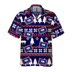 Wyoming Ugly Christmas Pattern Hawaiian Shirt, Wyoming State Christmas Shirt For Men - Hyperfavor