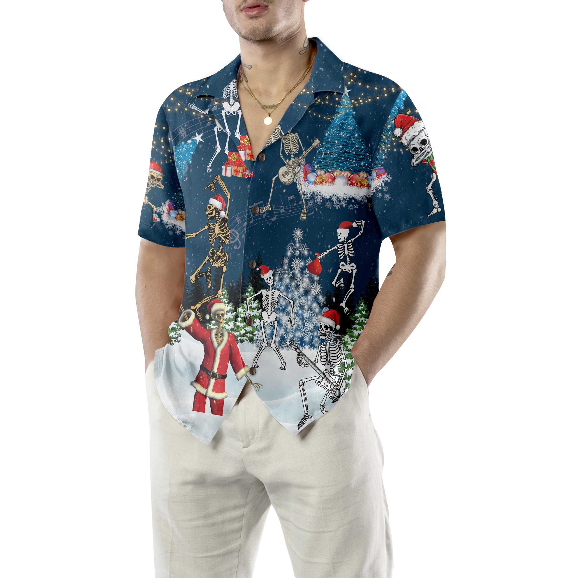 X-Ray Christmas Dancing Skeletons Hawaiian Shirt, Funny Christmas Shirt, Gift For Christmas - Hyperfavor