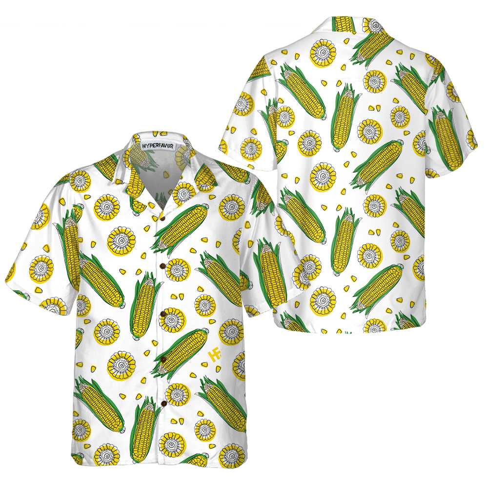 Yellow Corncobs Corn Hawaiian Shirt, Corn Shirt Short Sleeve, Button Corn Cob Shirt Corn Gift - Hyperfavor
