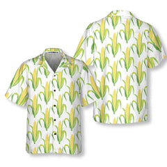Yellow Corncobs With Green Leaves Corn Hawaiian Shirt, Corn Shirt Short Sleeve, Button Corn Cob Shirt Corn Gift - Hyperfavor
