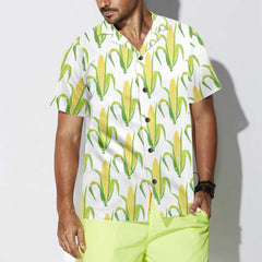 Yellow Corncobs With Green Leaves Corn Hawaiian Shirt, Corn Shirt Short Sleeve, Button Corn Cob Shirt Corn Gift - Hyperfavor