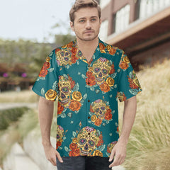 Yellow Roses Sugar Skulls Hawaiian Shirt, Mexican Skull Shirt, Best Day Of The Dead Gift - Hyperfavor