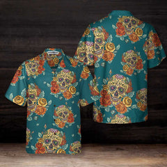 Yellow Roses Sugar Skulls Hawaiian Shirt, Mexican Skull Shirt, Best Day Of The Dead Gift - Hyperfavor