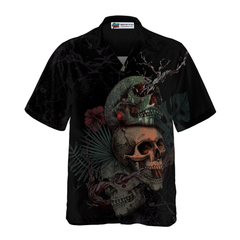 Artistic Gothic Skull With Flowers Goth Hawaiian Shirt, Black Hawaiian Shirt For Men - Hyperfavor