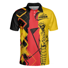 Golf I Like It Rough German Flag Polo Shirt, Argyle Pattern Skeleton Golfing Polo Shirt, Funny Golf Shirt For Men - Hyperfavor