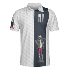 Youngster Skeleton Golf Lover American Flag Polo Shirt, White American Flag Golf Shirt For Men - Hyperfavor