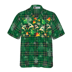 Hyperfavor Christmas Hawaiian Shirts For Men and Women, Christmas Reindeer Green Plaid Pattern Hawaiian Shirt Button Down Shirt Short Sleeve - Hyperfavor
