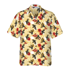 Honey Bee Hexagon Hawaiian Shirt - Hyperfavor