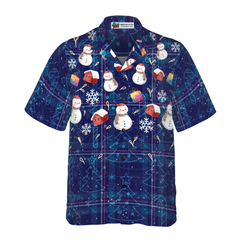 Hyperfavor Christmas Hawaiian Shirts, Christmas Snowman Dark Blue Plaid Pattern Shirt Short Sleeve, Christmas Shirt Idea Gift For Men And Women - Hyperfavor