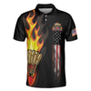 Badminton Flame Short Sleeve Polo Shirt, Black Theme American Flag Badminton Polo Shirt, Best Badminton Shirt For Men - Hyperfavor