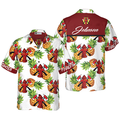 Firefighter Pineapple Seamless Pattern Custom Hawaiian Shirt, Personalized Cross Axes Tropical Firefighter Shirt For Men - Hyperfavor