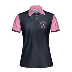 Wife Mom Fighter Short Sleeve Women Polo Shirt, Black And Pink Breast Cancer Ribbon Shirt For Mom - Hyperfavor
