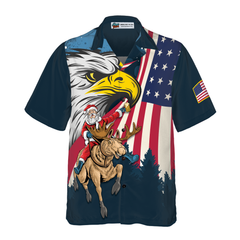 Hyperfavor Christmas Hawaiian Shirts, Santa With American Flag 2 Shirt Short Sleeve, Christmas Shirt Idea Gift For Men And Women - Hyperfavor