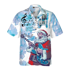 Hyperfavor Christmas Hawaiian Shirts, Chritmas Santa Guitar Music Pattern Shirt Short Sleeve, Christmas Shirt Idea Gift For Men And Women - Hyperfavor
