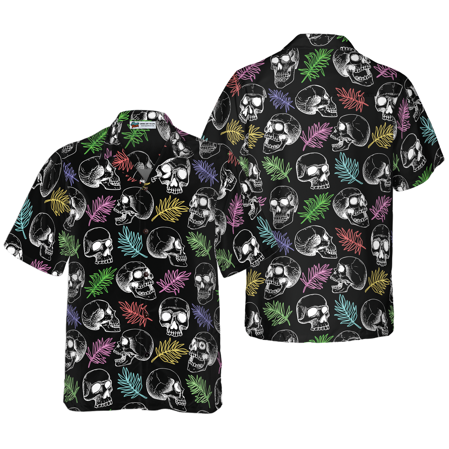 Skulls And Colorful Palm Leaves Hawaiian Shirt - Hyperfavor