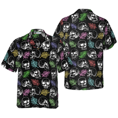 Skulls And Colorful Palm Leaves Hawaiian Shirt - Hyperfavor