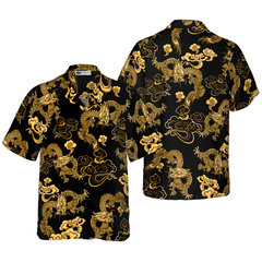 Black Gold Oriental Dragon Hawaiian Shirt - Hyperfavor