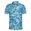 Camouflage Ocean Shark Pattern Short Sleeve Polo Shirt, Camo Aqua Polo Shirt, Best Shark Shirt For Men - Hyperfavor
