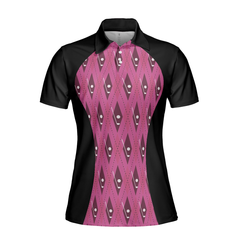 Pink Argyle Thinning Layout For Lady Golfer Golf Short Sleeve Women Polo Shirt, Black And Pink Golf Shirt For Ladies - Hyperfavor