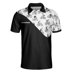 Cyclists Sketch Pattern Polo Shirt, Black And White Cycling Pattern Polo Shirt, Sporty Shirt For Cyclists - Hyperfavor