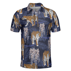 Tiger & Tropical Leaves Tiger Polo Shirt For Men, Tropical Tiger Shirt Short Sleeve, Gift For Tiger Lover - Hyperfavor