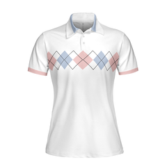 Pink Blue And Black Argyle Golf Short Sleeve Women Polo Shirt - Hyperfavor